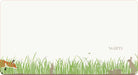 Placemat with grass design and small animals on a white background