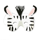 Zebra-themed party mask with black and white stripes on a white background