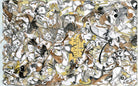 Abstract artwork with various shapes and patterns on a textured background