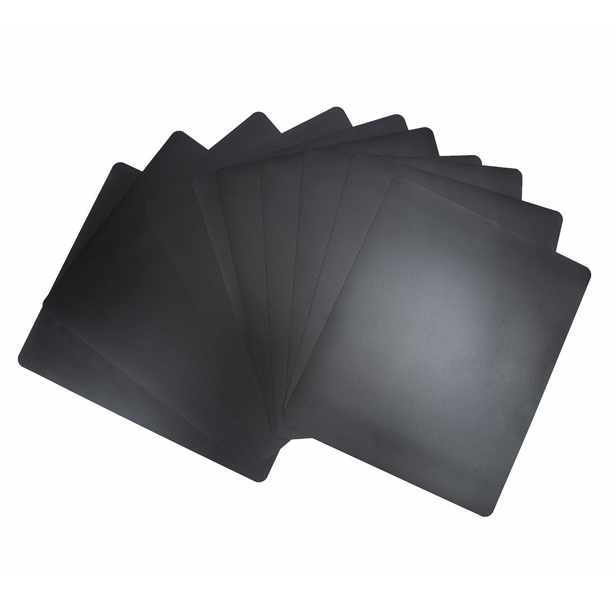 Set of black rectangular cards on a white background