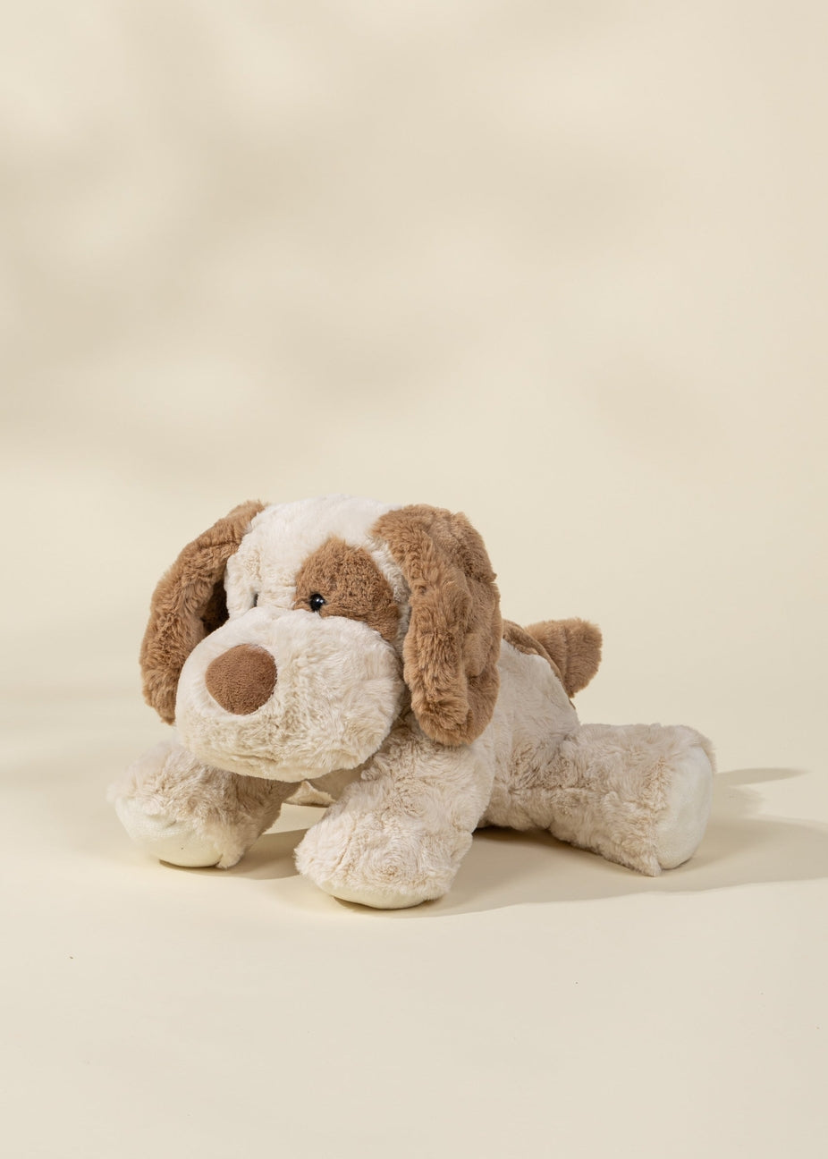 Plush dog toy on a beige background