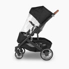 Black stroller with clear canopy on a white background