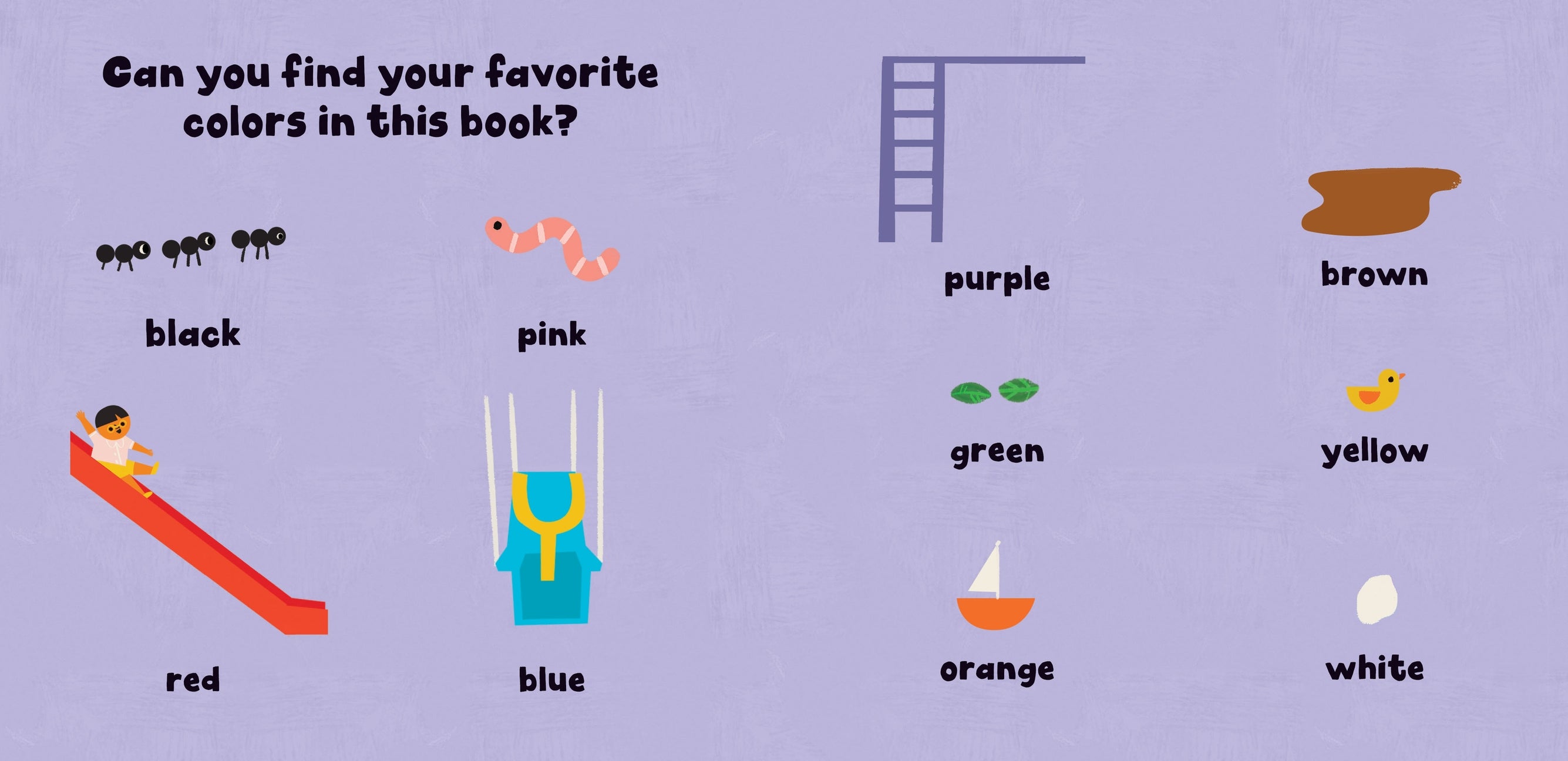 Color chart with illustrations and labels on a purple background