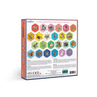 Board game box with hexagonal tiles featuring animal illustrations on a white background