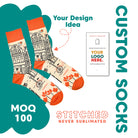 Custom socks with design idea and placeholder for logo on a green background