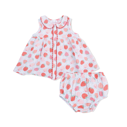 Muslin Jill Dress Sleeveless with Bloomer - Strawberry Bliss by Angel Dear