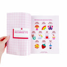 Sticker book with colorful characters on a white background
