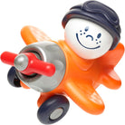 SmartMax My First Plane magnetic toy featuring an orange airplane body, a large friendly pilot figure wearing a pilot's cap, and black wheels on a white background.