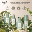 Kyte Skin skincare products with branding and product names on a natural background.
