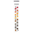 A sheet of stickers from Pipsticks featuring various cartoonish feline faces in a vertical arrangement, with colors including black, white, orange, and red, with a few stickers depicting paws and a flag.