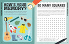Game page from a book titled 'How's Your Memory?' with illustrations and grid for drawing squares.
