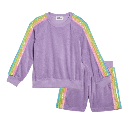 Lavender Rainbow Sequin Stripe Short Set by Lola + The Boys