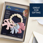 Itzy Ritzy baby teether trio packaging with text 'Great for gifting' on a beige background
