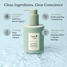 Kyte Skin shampoo and body wash bottle with ingredients listed on a water background
