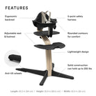 High chair with features highlighted on a white background