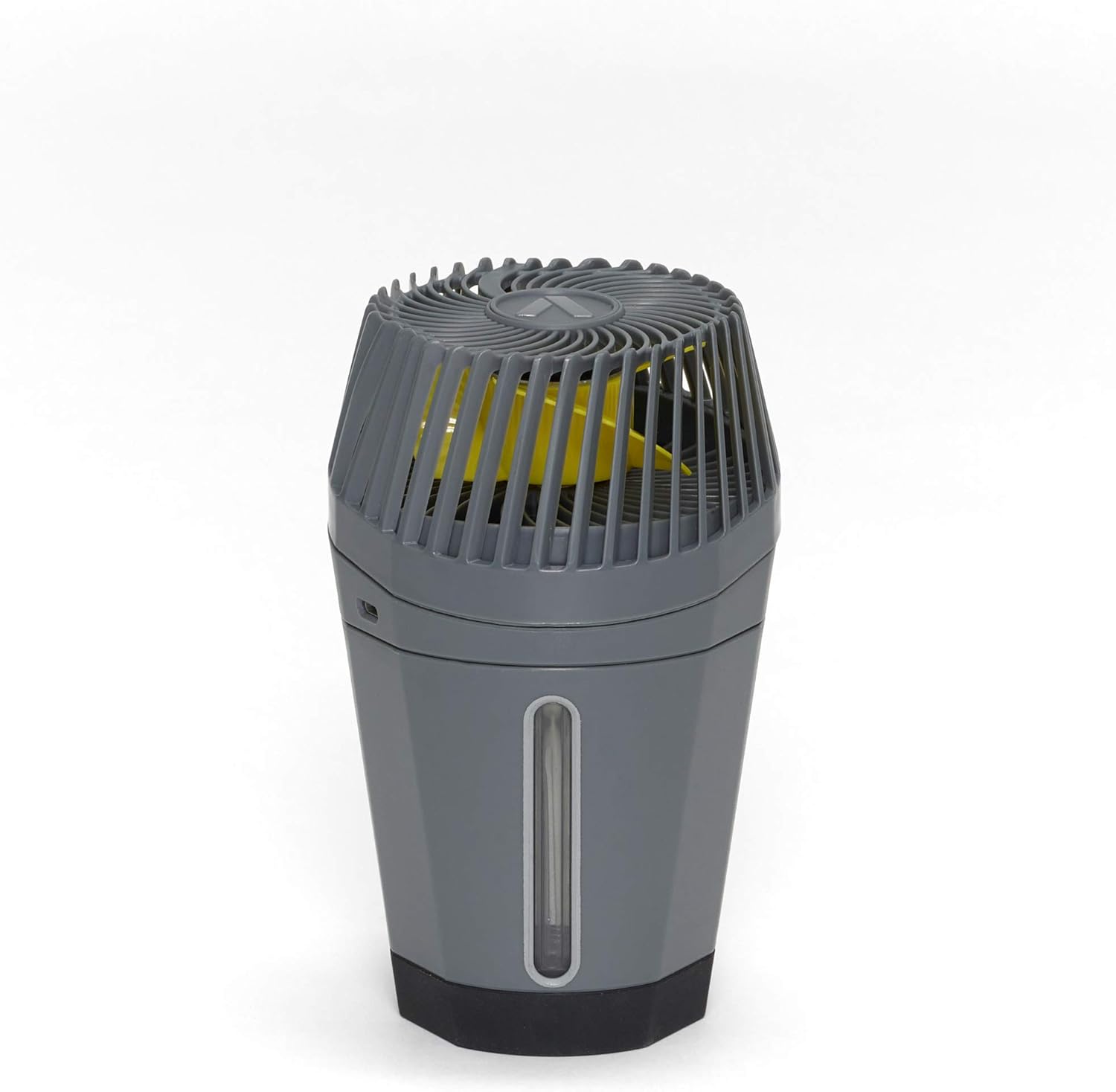 Gray and black air purifier on a white background