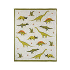 Blanket with green dinosaur illustrations on a white background