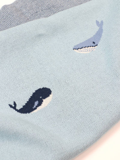 Organic Cotton Jacquard Sweater Knit Baby Blanket - Whales by Viverano Organics