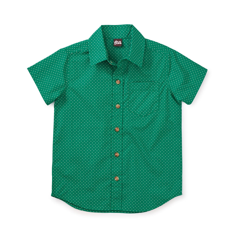 Button Up Woven Shirt - Polka Dots in Green by Tea Collection