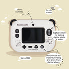 Diagram of a Kidamento device with features labeled on a beige background
