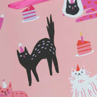 Illustrations of cats and a cake on a pink background