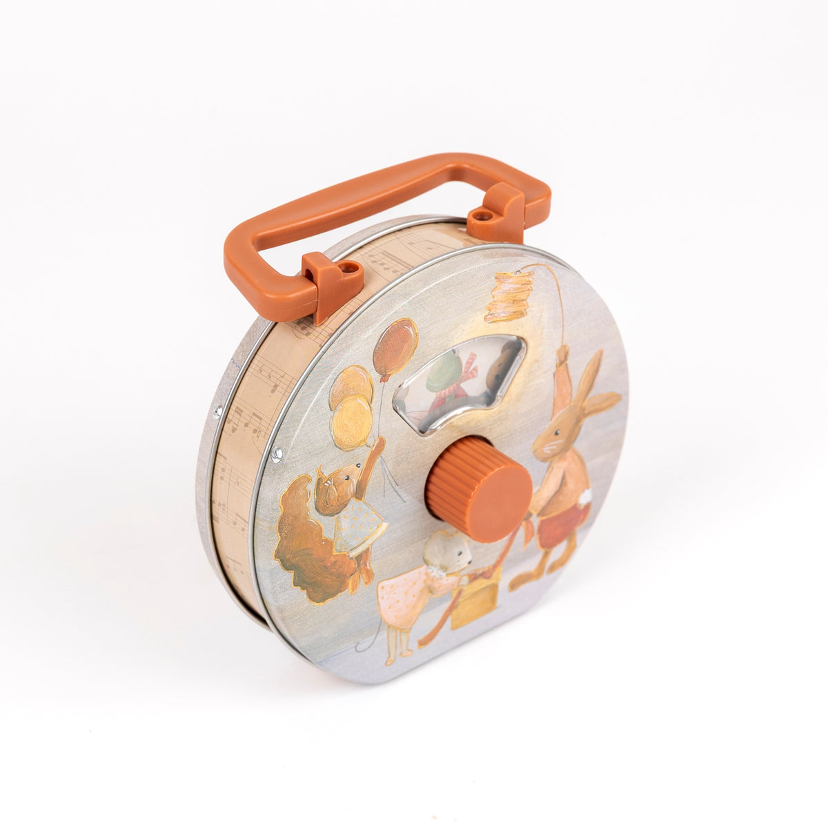 Decorative spool with cartoon characters on a white background