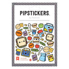 Packaging of Pipstickers with colorful food-themed stickers on a white background