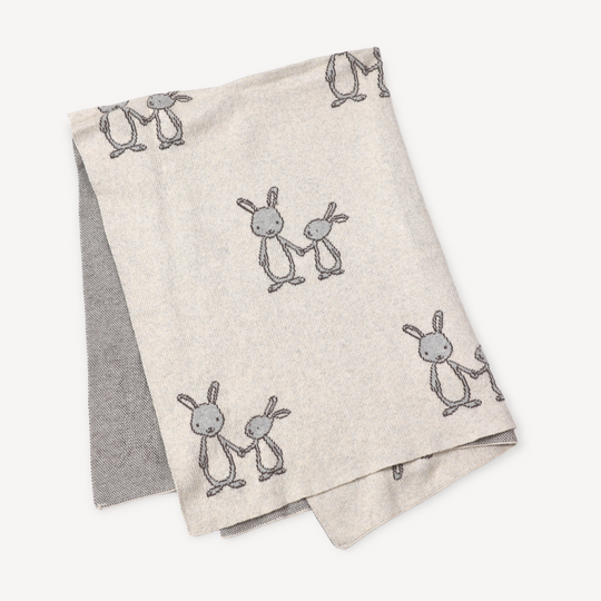 Organic Cotton Jacquard Sweater Knit Baby Blanket - Bunny by Viverano Organics