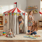 3 Children's play on tent with circus-themed design on a white background