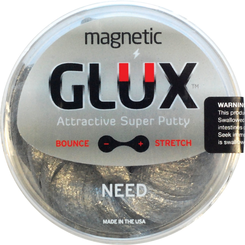 GLUX magnetic attractive super putty packaging with text and warning label.