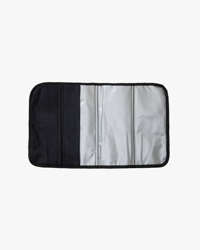 Black and silver car sunshade on a white background