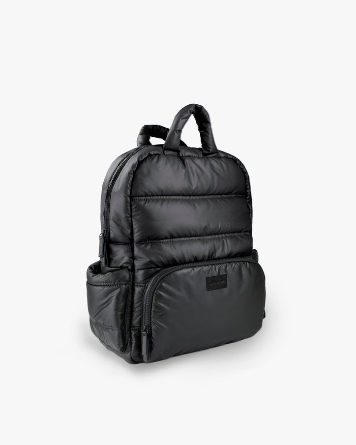 Black backpack on a white background