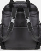 Black backpack with straps on a light gray background