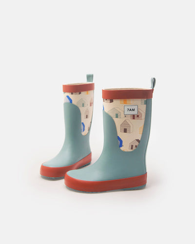 Rain Boots - Rainy Houses Teal by 7AM Enfant