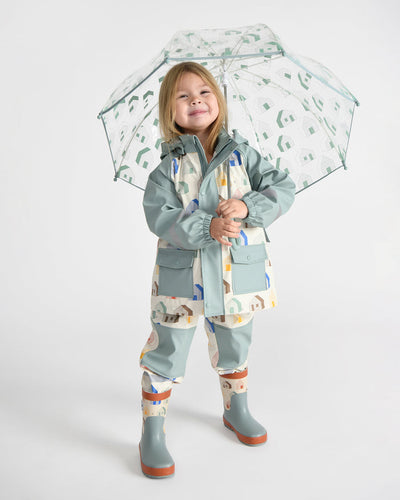 Rain Jacket - Rainy Houses Teal by 7AM Enfant