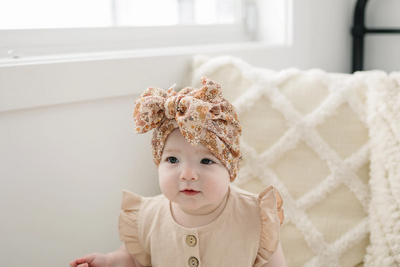 Modern Neutral Floral Baby Turban by Golden Dot Lane