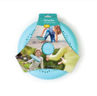 Quut Flying Disc and Sand Sifter packaging card showing product photos of children playing on a beach.