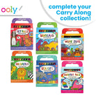 Six Ooly Carry-Along coloring books arranged in two rows on a white background, with the text 'complete your Carry Along collection!' in blue at the top right. The coloring books include Pet Pals, Dinoland, Work Zone, On Safari, Sea Life, and Unicorn Pals.