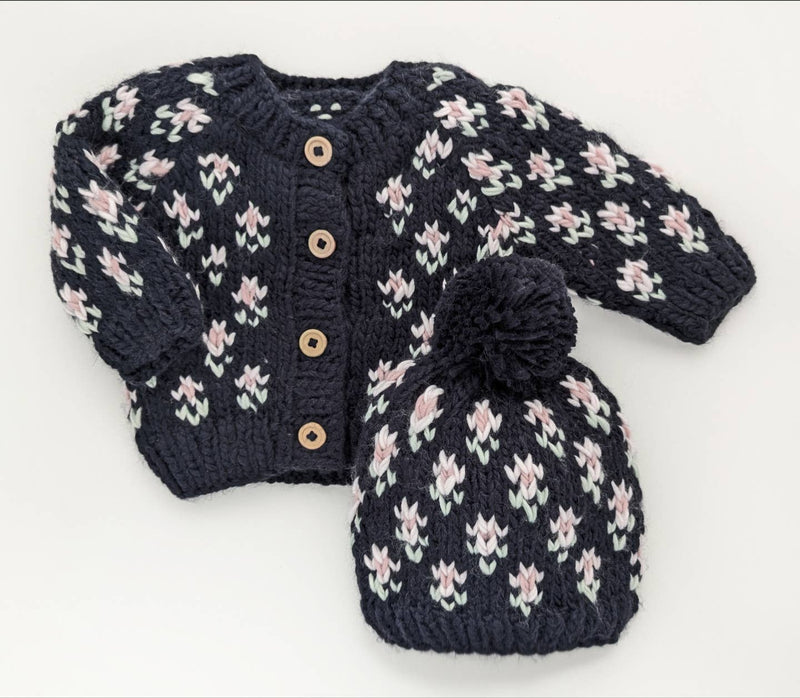 Bitty Blooms Cardigan Sweater - Indigo by Huggalugs