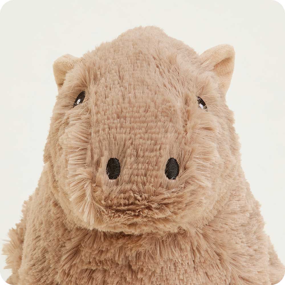 Plush toy hippo on a white background