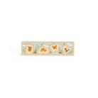 Decorative wooden panel with floral designs on a light blue background