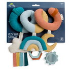 Colorful baby toy spiral with various textures on a branded packaging
