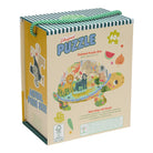Shaped puzzle box with turtle design and animal illustrations on a white background