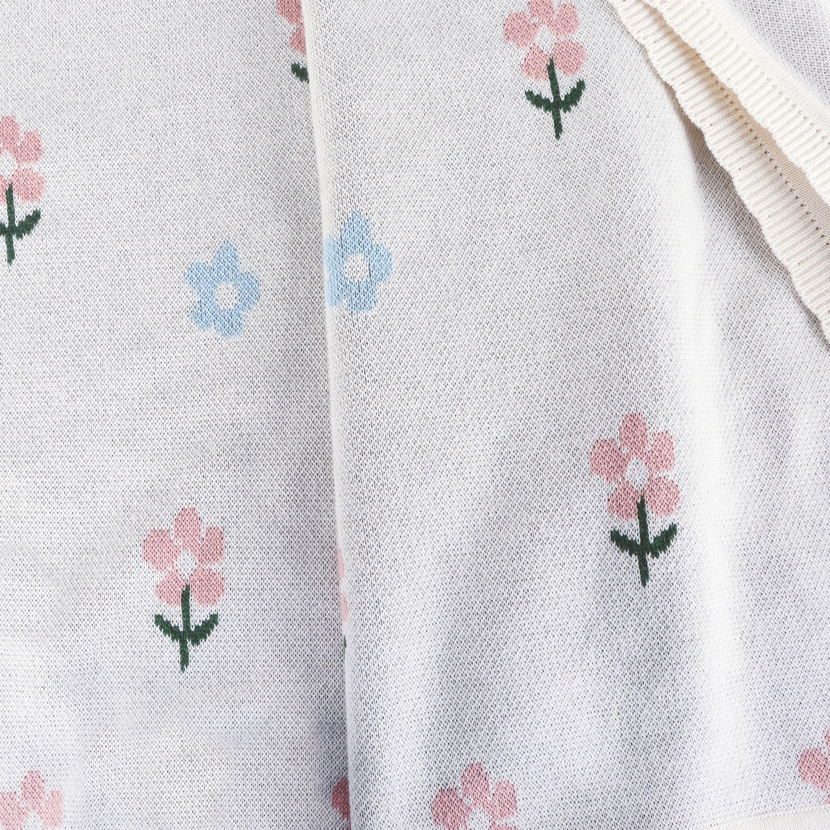 Close-up of fabric with small floral patterns on a light gray background
