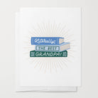 Greeting card with books design and text 'Literally the best grandpa!' on a white background