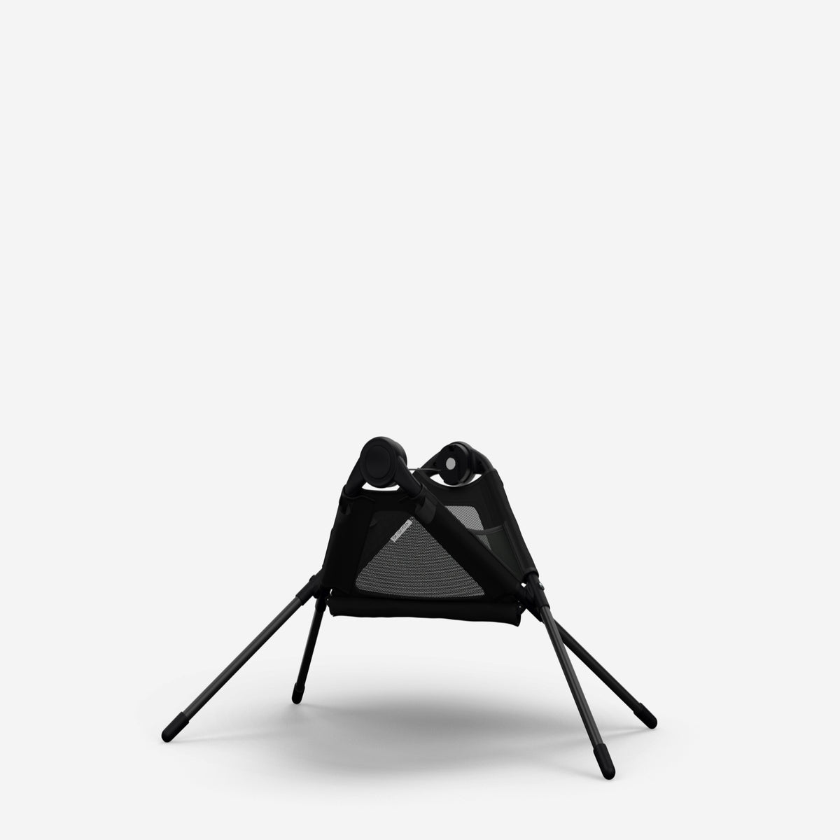 Black portable chair with legs on a white background