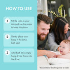 Instructions on how to use a Lotus product with a family scene, featuring a man, woman, and baby.