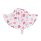 Baby sun hat with strawberry pattern on a white background