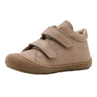 single beige shoe with two velcro straps for babies
