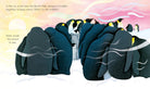 Illustration of penguins huddling together near the South Pole with text.